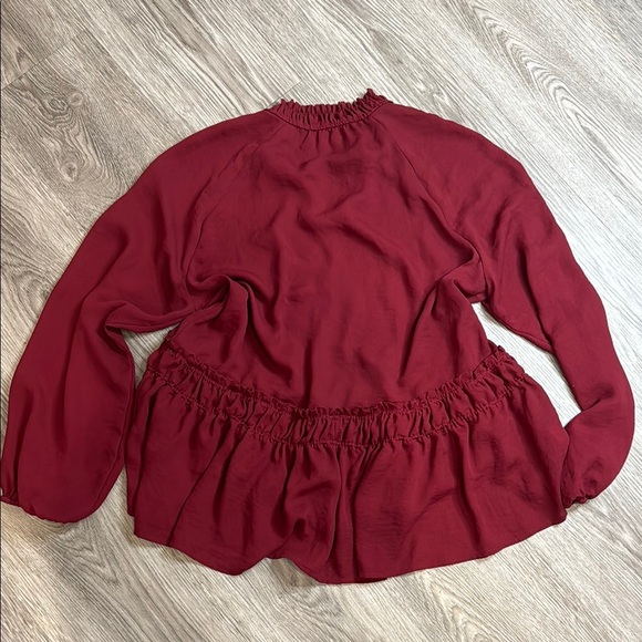 LOFT Burgundy Ruched Long Sleeve Blouse - Picture 3 of 7